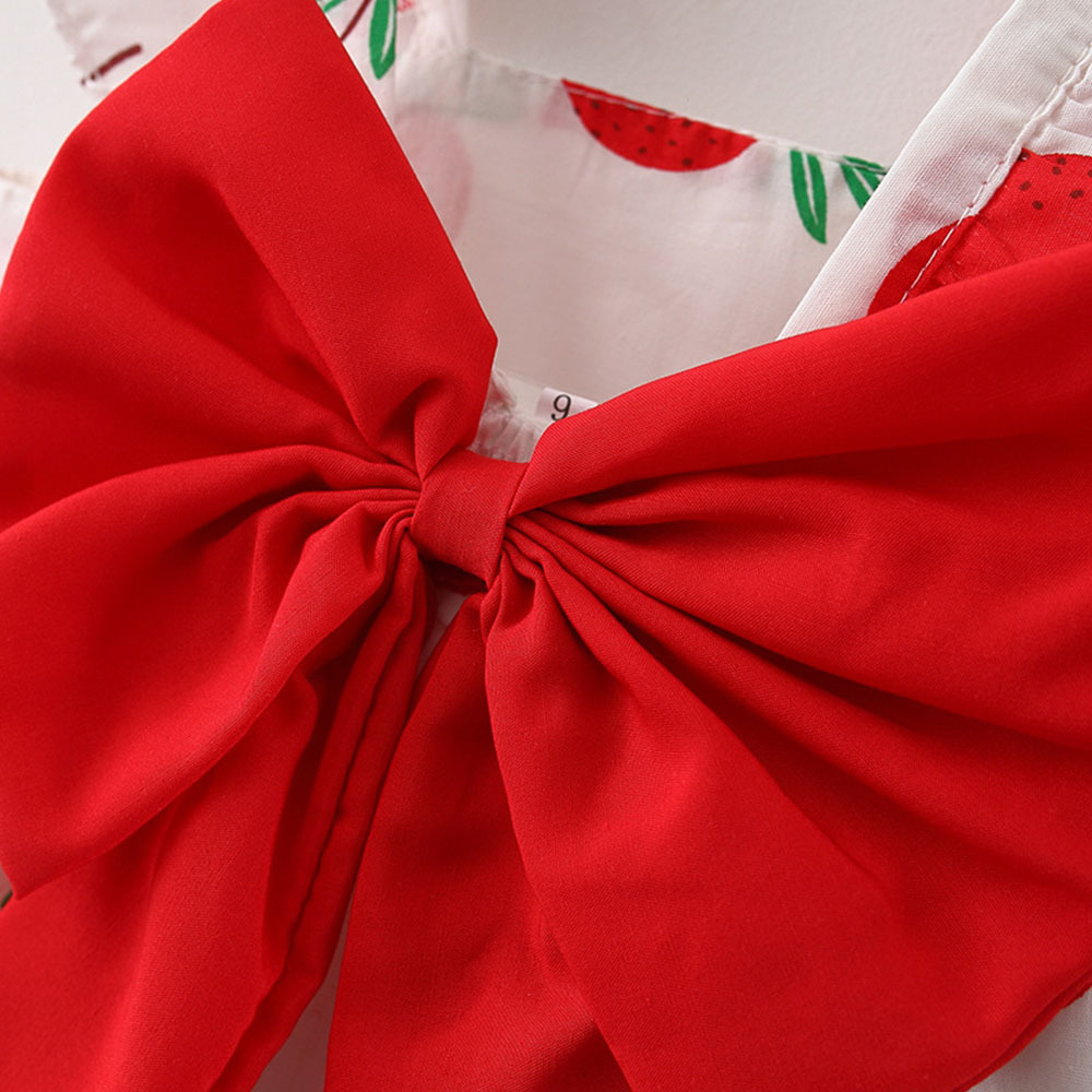 Baby Girl Dress Flower Printed Cotton Dress Fashion Bow Kids Summer Vacation Clothes Send Hat_voghion.com