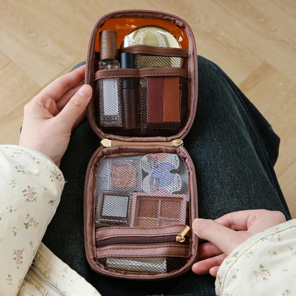 Mini trousse de voyage transparente Portbale, petite trousse de maquillage mignonne, trousse de toilette à fermeture éclair, pochette de rangement pour femmes_voghion.com