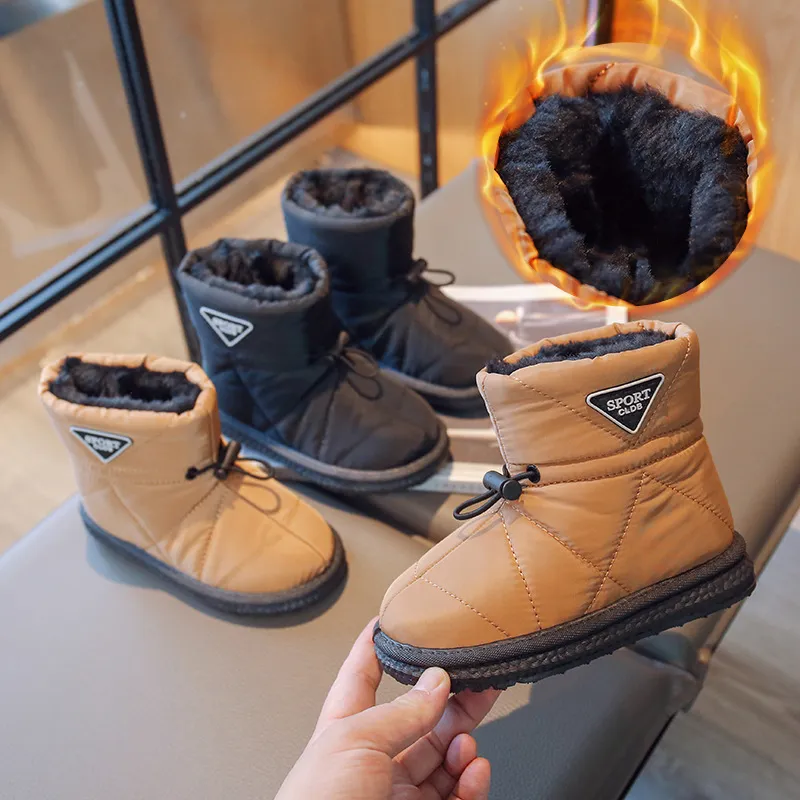 Winter Kids Snow Thick Fur Morden Sewing Elastic Band Children Youth Flat Black Brown Non-slip Warm Boys Girls Toddler_desvips.com