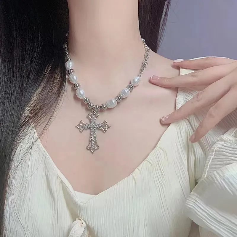 Cross Pendant Necklace Unisex Sterling Silver Minimalist Style_voghion.com