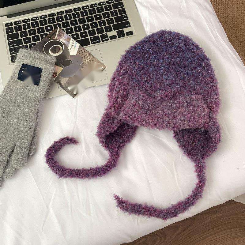 Cappello da donna in maglia coreana Atmosphere Ins, autunno e inverno, con protezione per le orecchie, modello Flying J Gradient Lei Feng_voghion.com