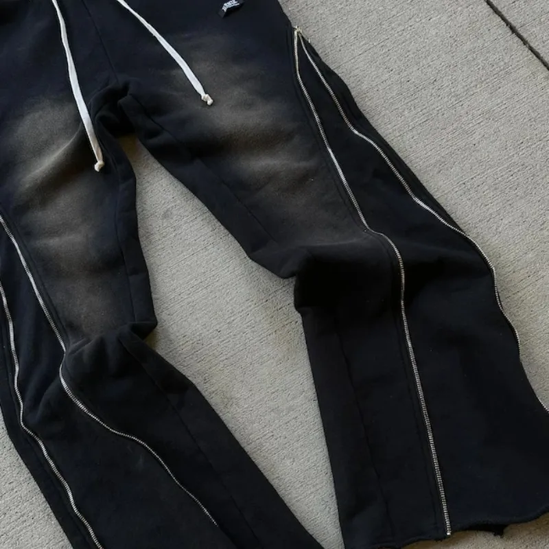 Pantaloni da uomo Y2K, retrò, larghi, gotici, casual, con cerniera, decorazione, hip hop, punk, streetwear, oversize, in cotone, dritti_voghion.com
