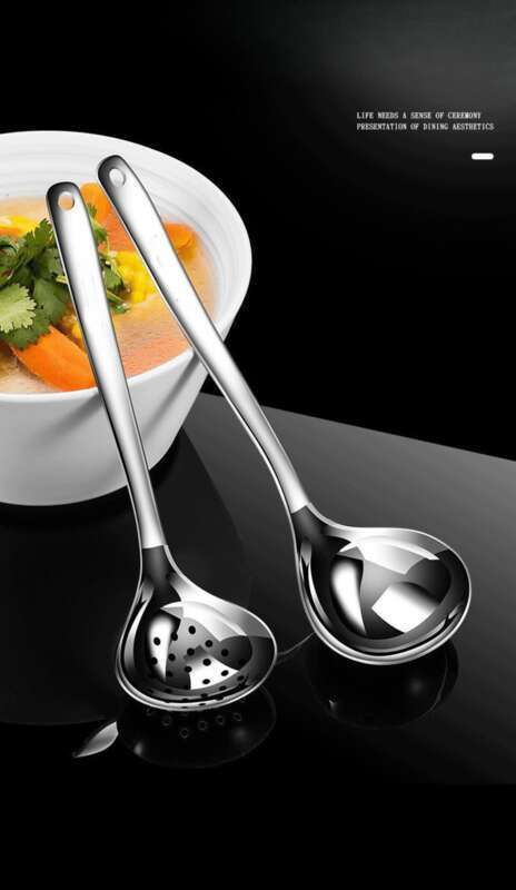 Thickened 316 Stainless Steel Leaky Household Hot Pot Spoon, Long Handled Drinking Soup, Spoon Set For Serving Soup_voghion.com