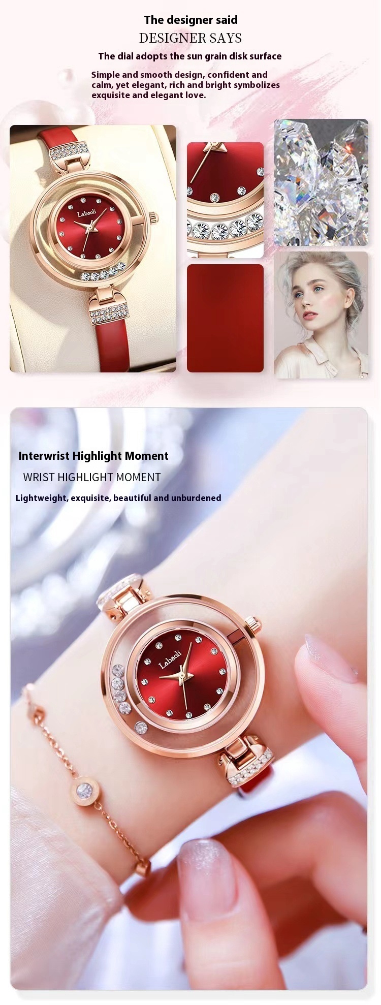 Orologio Labaoli Lapoli, Lusso leggero e Design di nicchia, Orologio da donna in vera pelle Happy Diamond Fashion_voghion.com