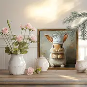 Leikkisä pupu-kokki -puinen kyltti - 8x8" maalaismainen seinätaide. Oikukas sisustuselementti kylpyhuoneisiin, kahviloihin tai pupujen ystävien koteihin._voghion.com