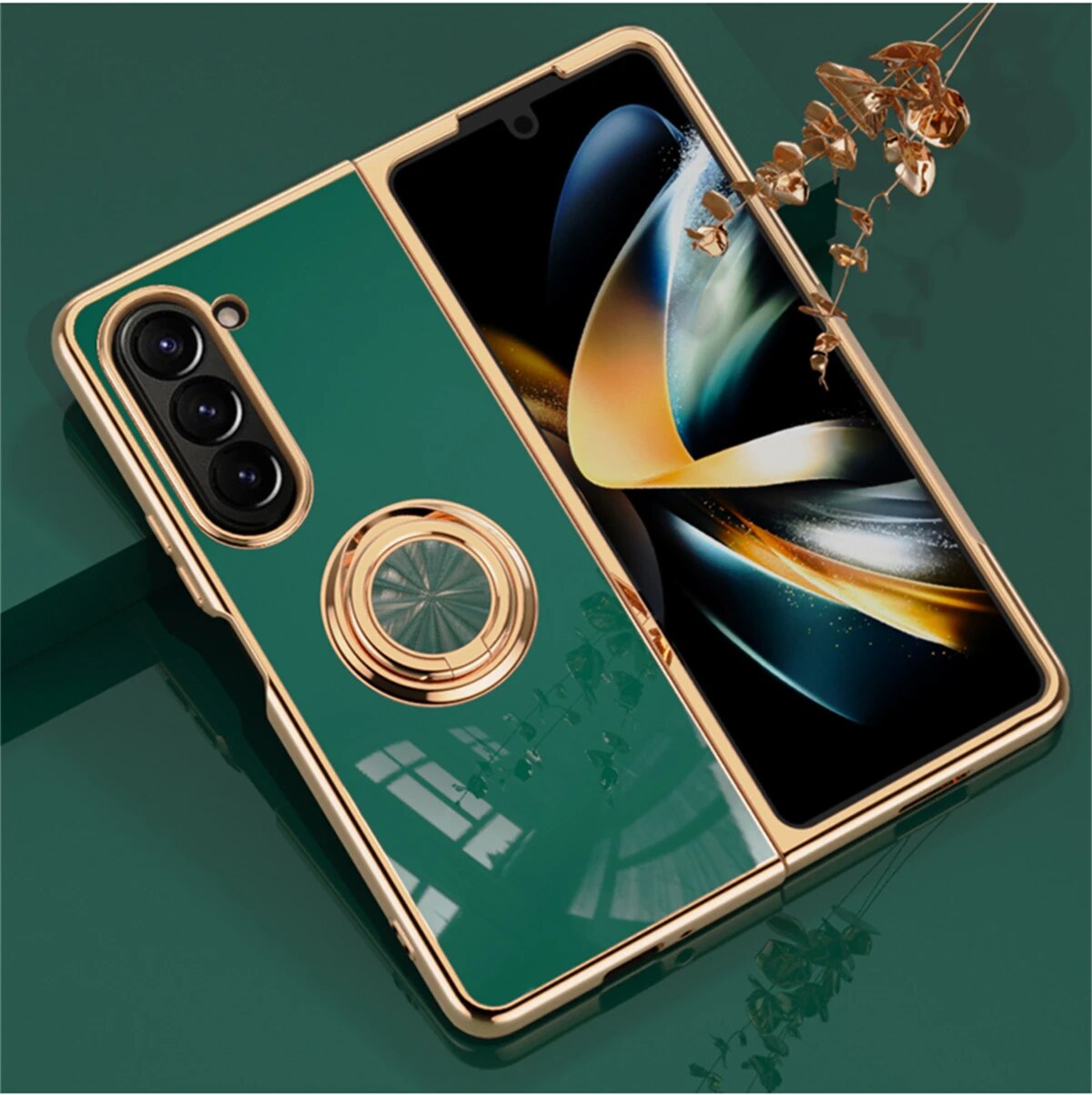 Shockproof Plating Ring Holder Phone Case For Samsung Galaxy Z Fold 5 4 Protective Cover Stand Back Shell Capa Funda_voghion.com