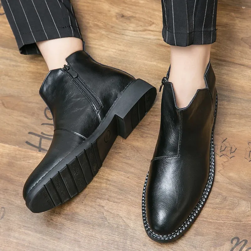 For Fashion Casual British Style Short Boot Side Zipper High-Top Shoes Men Man Classic Retro Leather Ankle Boots 240620_voghion.com