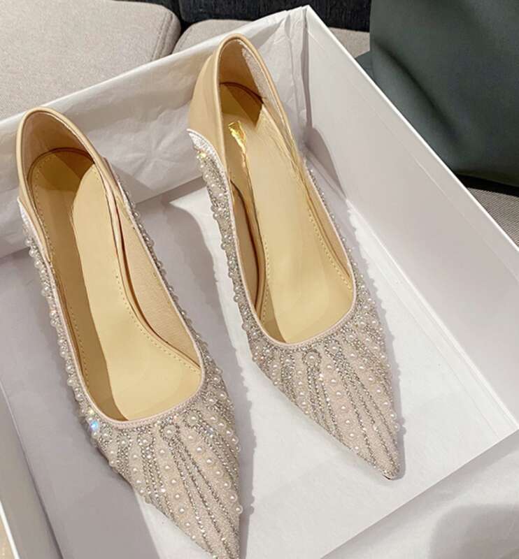 Damen High Heels, Slim Spring 2025, 7 cm kleiner Absatz, spitze französische Einzelschuhe_voghion.com