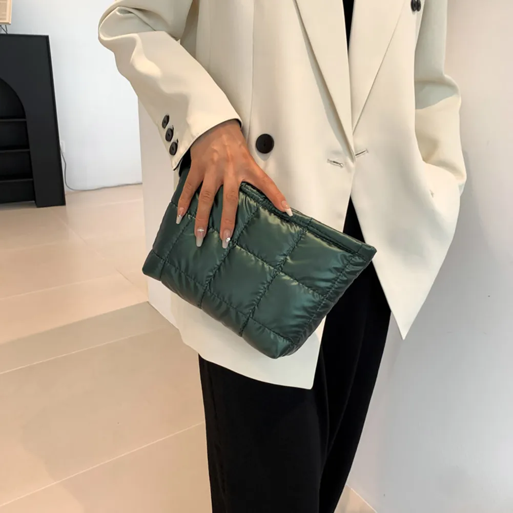 Sac fourre-tout matelassé en coton pour femme, grande capacité, organisateur de maquillage, couleur unie, sacs à main cosmétiques_voghion.com