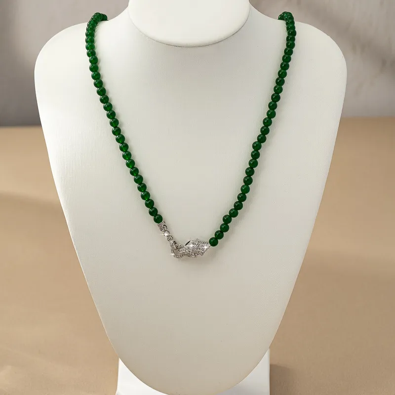 Ketten Smaragd Ronn Perlen Halskette Weiblech Achat Chalcedon Leopard Kapp Perlen Schléissebeen Kette Chinesesch High-End Hand_voghion.com