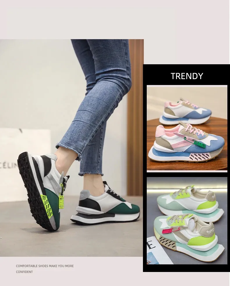 Women's Thick Soled Daddy Shoes Breathable Mesh Sports Trainers_voghion.com