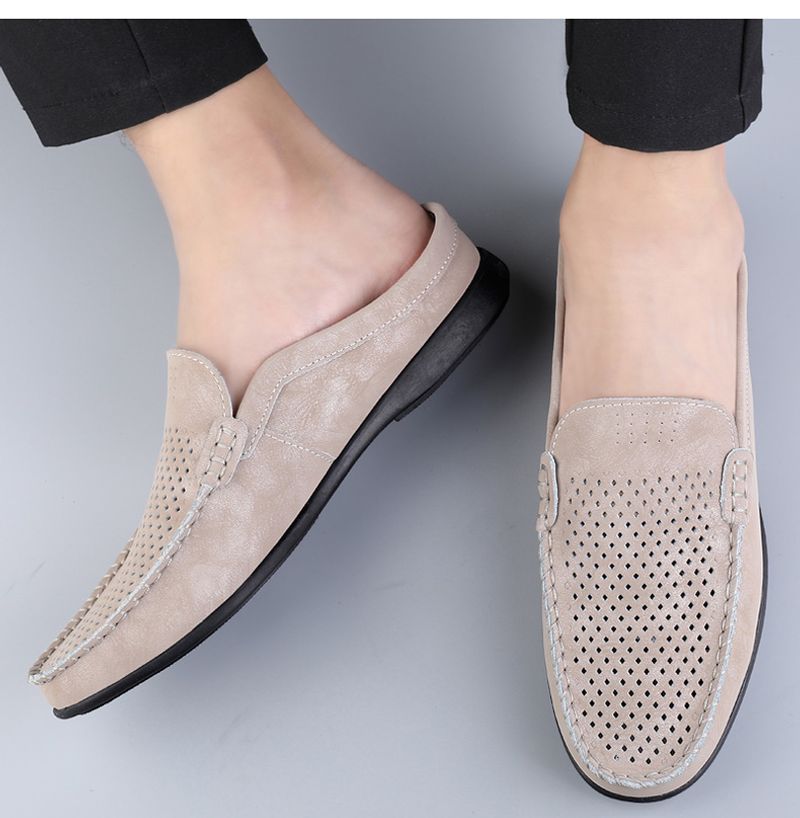 Sommer Slipper Halbschuhe für Herren Leder Slipper Casual Pantoletten Atmungsaktiv Bequeme Halbschuhe Mokassins Gelb Schwarz Beige_voghion.com