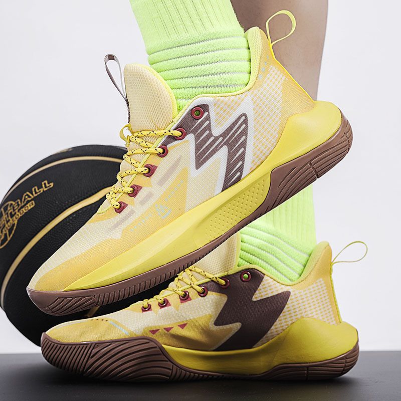 Hohe qualität gummi laufsohle professionelle basketball schuhe gelb braun casual turnschuhe dämpfung_voghion.com