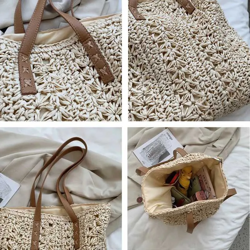 Fashion turf large capacity shoulder shopping bag womens vacation beach wallet Bohemian ragtan knitted handbag Y241011_voghion.com