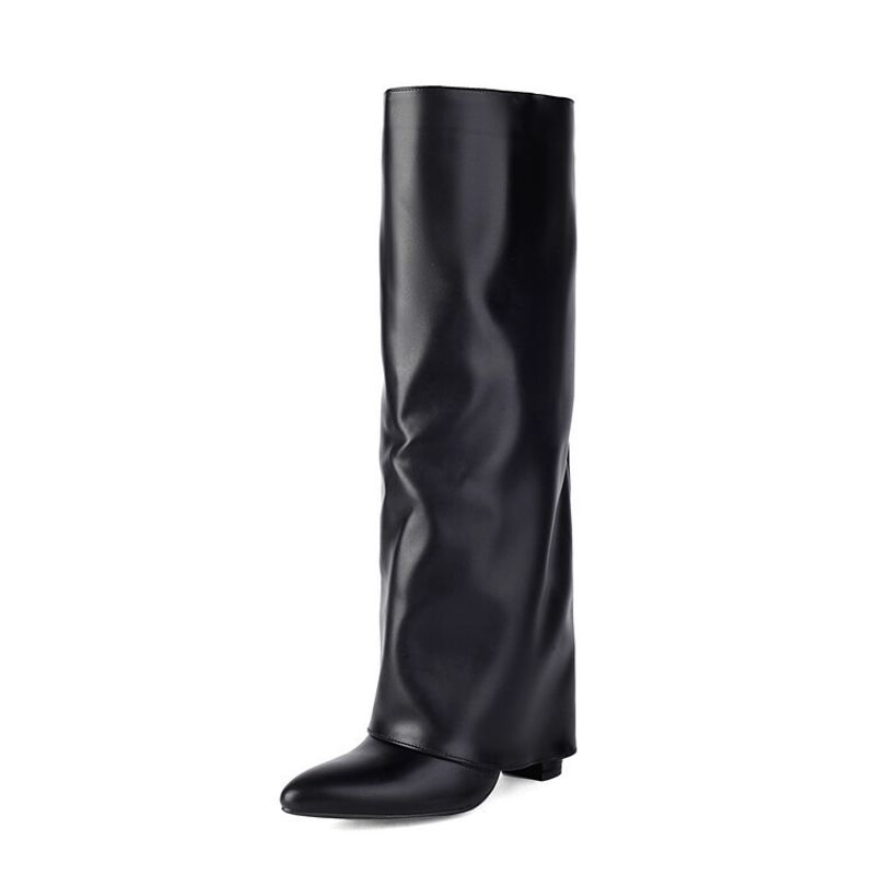 Mote kvinners bukser spisse hæler pluss størrelse slip-on high leg motestøvler_voghion.com