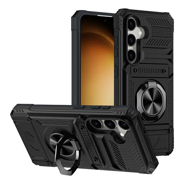 For Samsung Galaxy S24 Ultra Plus + A35 A25 A15 5G A14 4G Wallet Phone Case with Ring Kickstand Card Slot Holder PC+ TPU_voghion.com