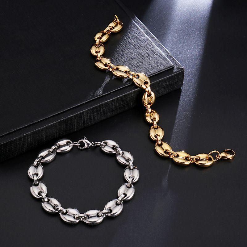 Bracciale in acciaio al titanio con bottone classico in acciaio inossidabile, con chicchi di caffè, larghezza 20 cm_voghion.com