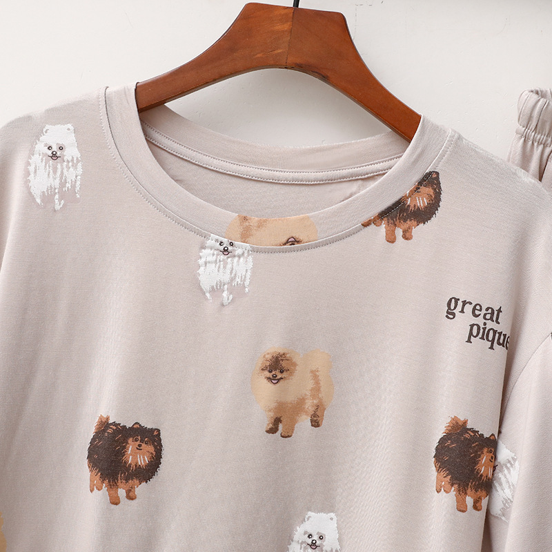 Abbigliamento da donna Modal Ice Cream Donna Cartone animato Pomerania Bichon Carino Stampa Pantaloni a maniche corte Abiti da casa larghi Pigiama_voghion.com