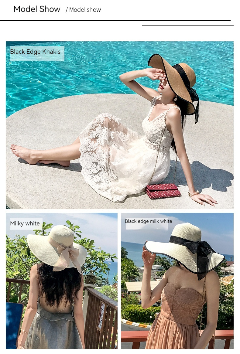 Letní slaměná dětská korejská edice Tidal Beach Protection Sun Vacation Všestranný Cool Hat s velkou krempou_voghion.com