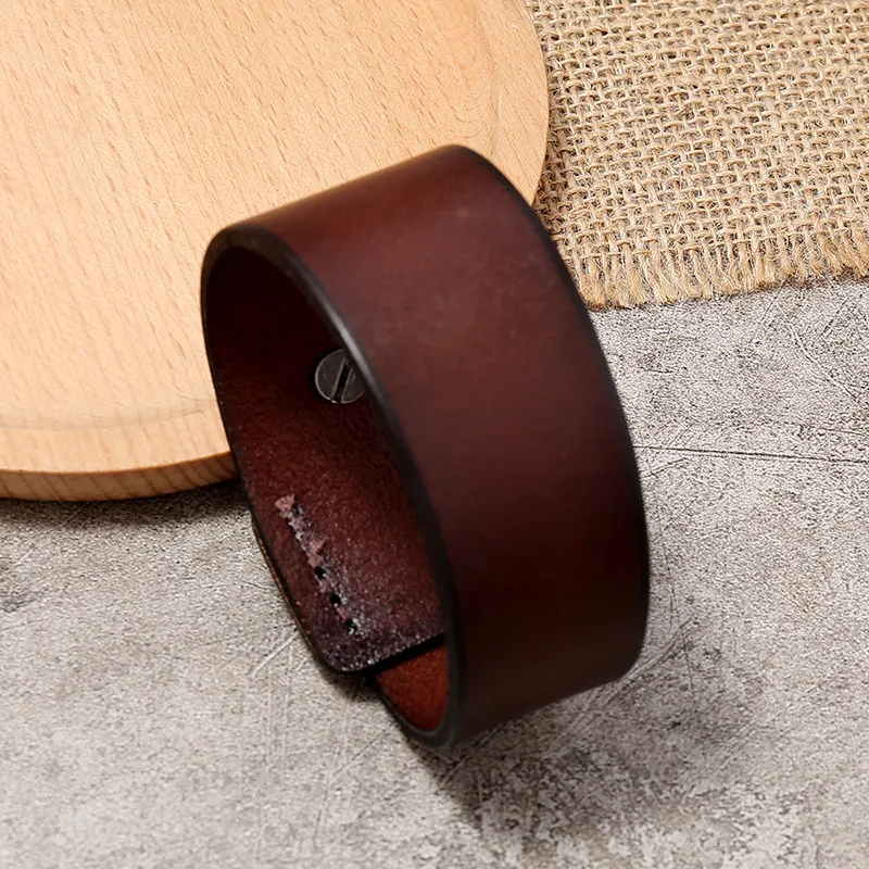 Bangle Vintage Genuine Leather Wide Cuff Men's Bracelet Punk Hiphop Ornament Male Wristband Jewelry Accessories Gift_voghion.com