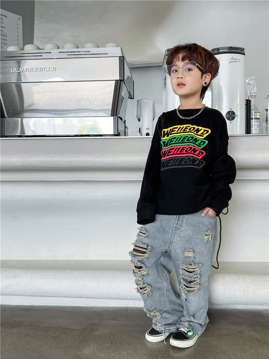 Mutter & Kinder Kinder jeans Jungen mode zerrissene hosen Baby hosen Hipster kinder hosen_voghion.com
