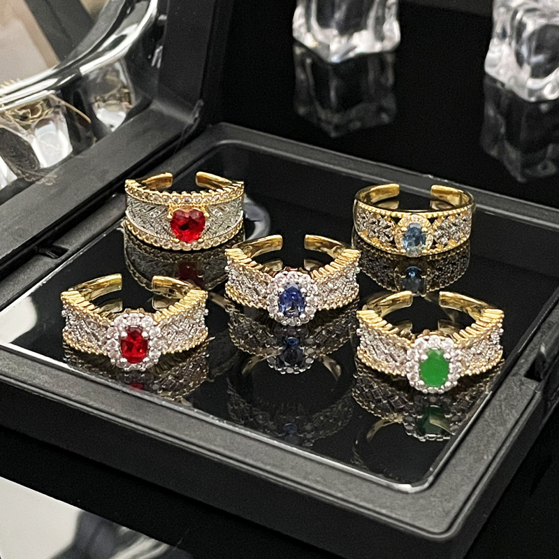 Colorful Treasure Middle Ages Hollow Fashion Open for Women's Folding Wearing Personalized Small and High end Ring_voghion.com