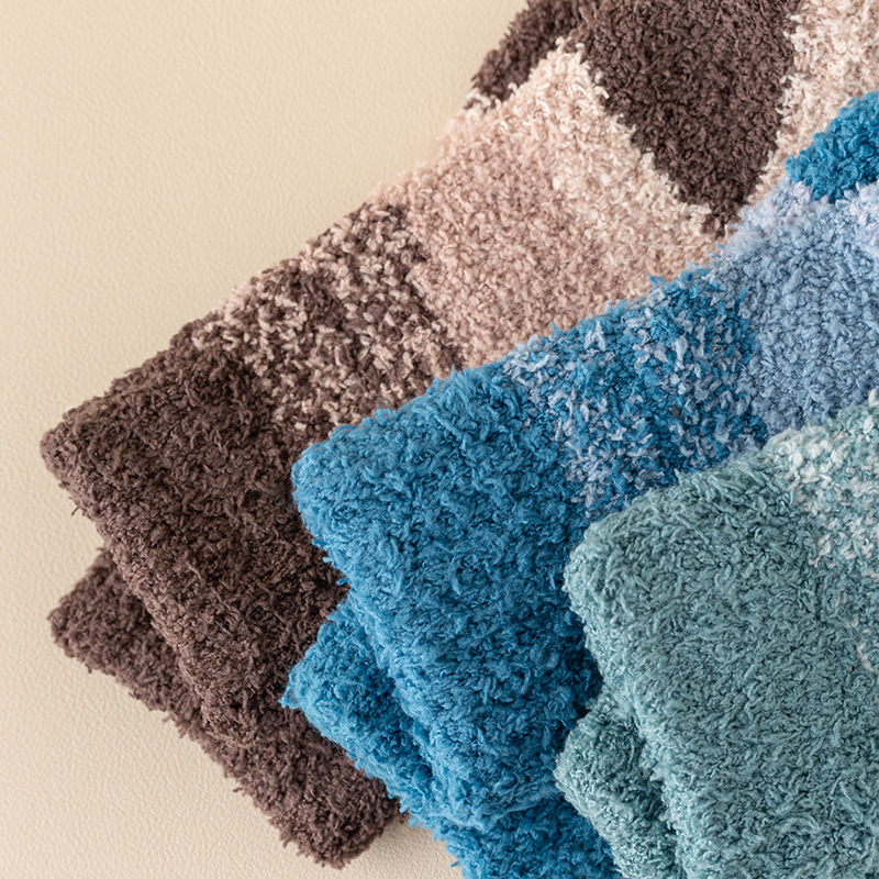Nieuwe herfst- en wintersokken voor heren, koraalfleece, home, herensokken met middelhoge sokken, dikke sokken met kleurverloop, herensokken, vloersokken_voghion.com