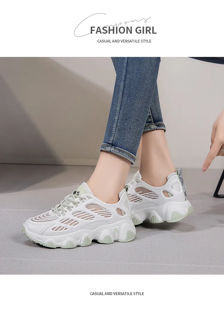 Thick Soled Mesh Sports For Women Breathable Thin Running Casual Dad Shs With Hollowed Out Design Fashionable Board_voghion.com