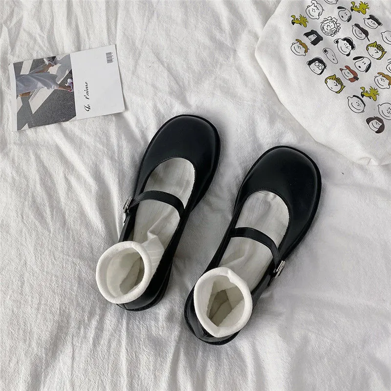 Damen Mary Jane Schuhe Leder Britischer Stil Academy Slipper_voghion.com