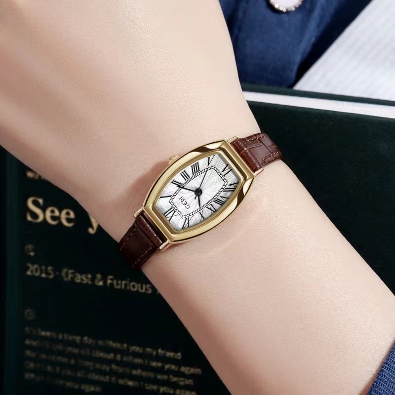 Gedi's New Roman Graduated Wine Barrel Shell per Studentesse, Orologio al Quarzo con Cintura di Lusso Piccolo e Leggero（_voghion.com