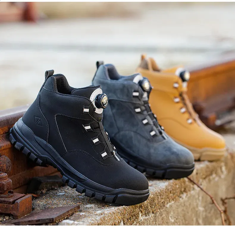 Bottes de sécurité imperméables à bouton rotatif pour hommes, résistantes aux chocs et aux perforations, chaussures de travail légères pour l'automne_voghion.com