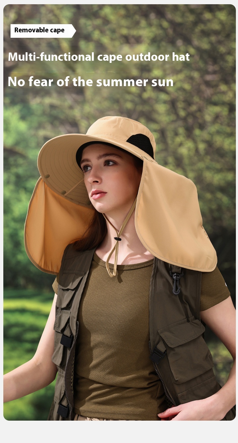 2024 Summer Outdoor Fisherman's Hat Big Brim Neck Protection Fishing Hat Mountaineering Breathable Sunshade and Sunscreen Hat_voghion.com