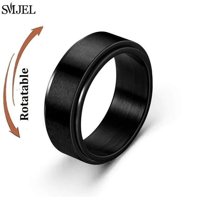2025 New Arrivals Punk Black Anxiety Fidget Spinner Rings for Men Smooth Frosted Stainless Steel Spinning Rotatable Ring Anti Stress_voghion.com