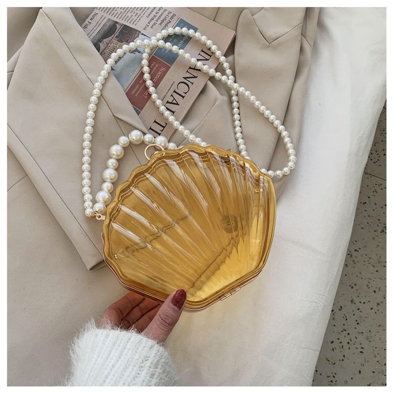 Abendtaschen für Damen 2023 Neue trasparente Muscheltasche Clutch Box Handtaschen Perlenkette Umhängetasche Acryl_voghion.com