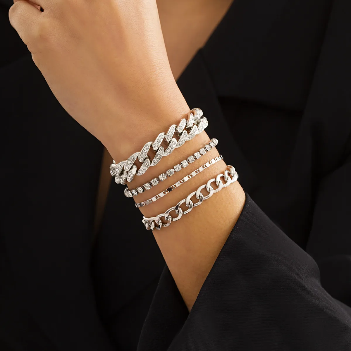 Multilayer Rhinestone Bracelet Set For Women Adjustable Crystal Charm_voghion.com