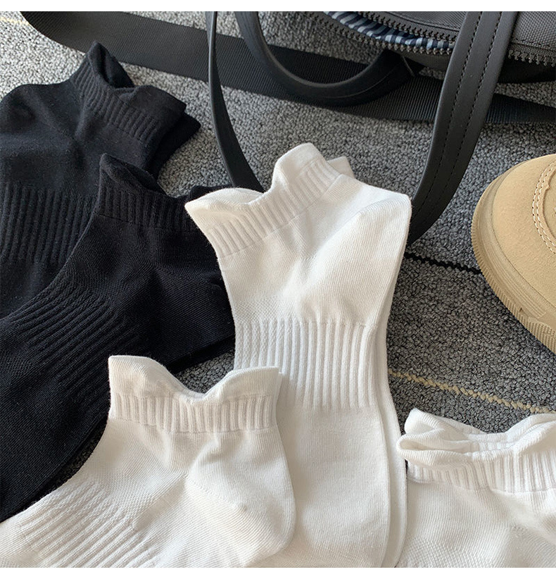 5 peças [Pacote combinado] Enviar ~ Meias brancas de comprimento médio para homens, meias esportivas simples com orelhas duplas, meias curtas versáteis_voghion.com