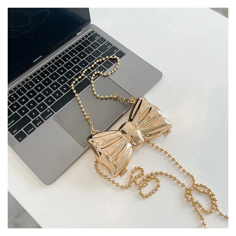 Borsa a mano con catena lunga in oro e argento con fiocco, da sera, da donna, con manico superiore in conchiglia, borse e borsette da festa per matrimonio 241212_voghion.com