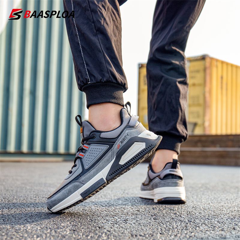 Baasploa Men Sport Leather Casual Fashion Waterproof Lightweight Sneakers Non-slip Walking Shoes Male Sneaker_voghion.com