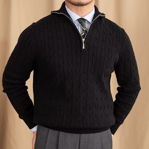 ​Men's Business Casual Knit Sweater – Slim Fit Pullover With Half-Zip Neck & Jacquard Detailing (S-XXXXL, Black/White) | Office-Ready & Street-Smart​