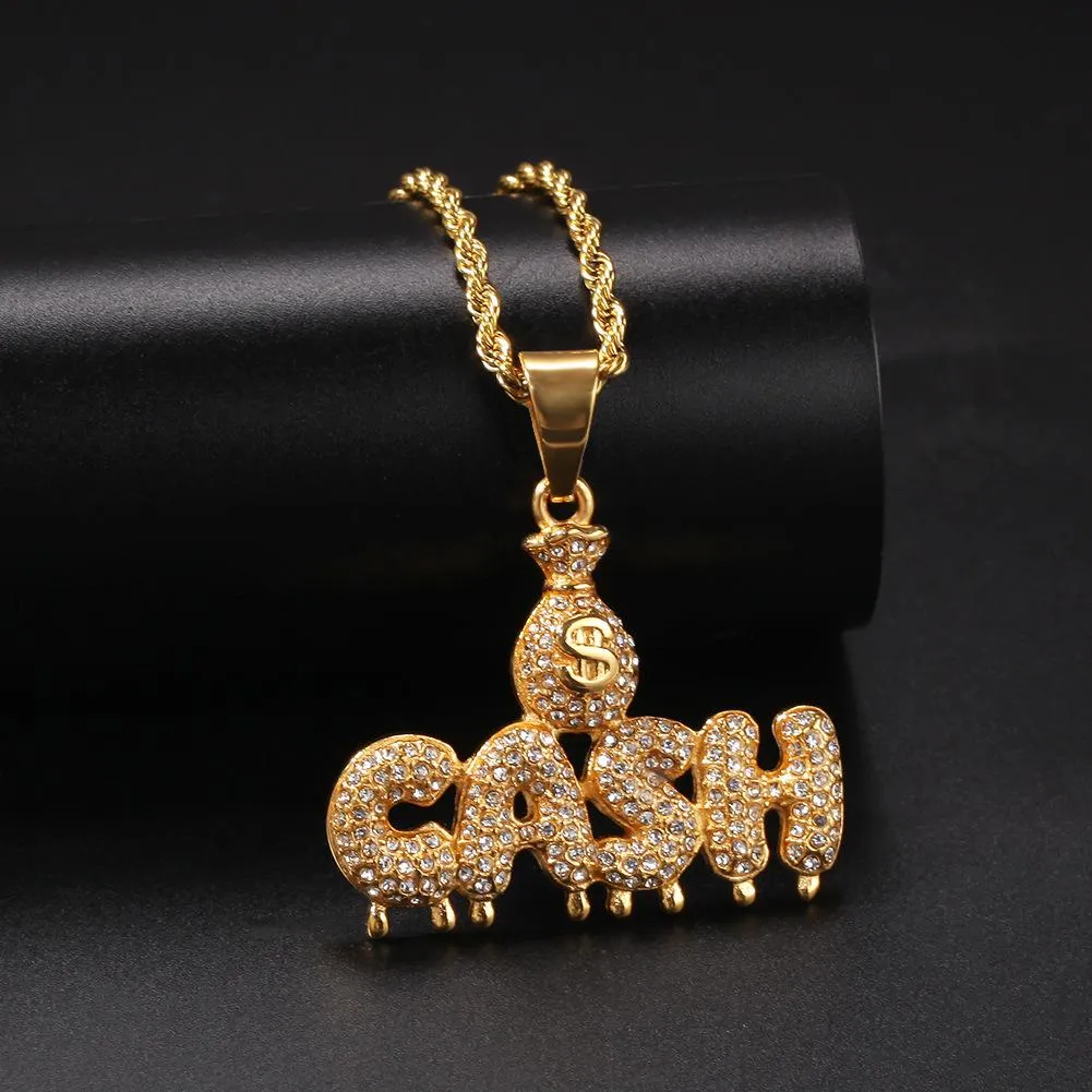Novi dečki zlatni nehrđajući čelik bling dijamantni američki dolar znak novac gotovina slova ogrlica s pedantom hip hop reper klub_voghion.com