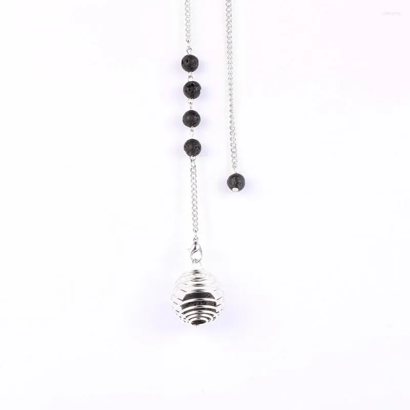 Chaînes Na Métal Ressort Boule Reiki Naturel Hématite Oeil de Tigre Pierre de Lave Pierre Précieuse Pendules Pour Divination Hommes ing Femmes_voghion.com
