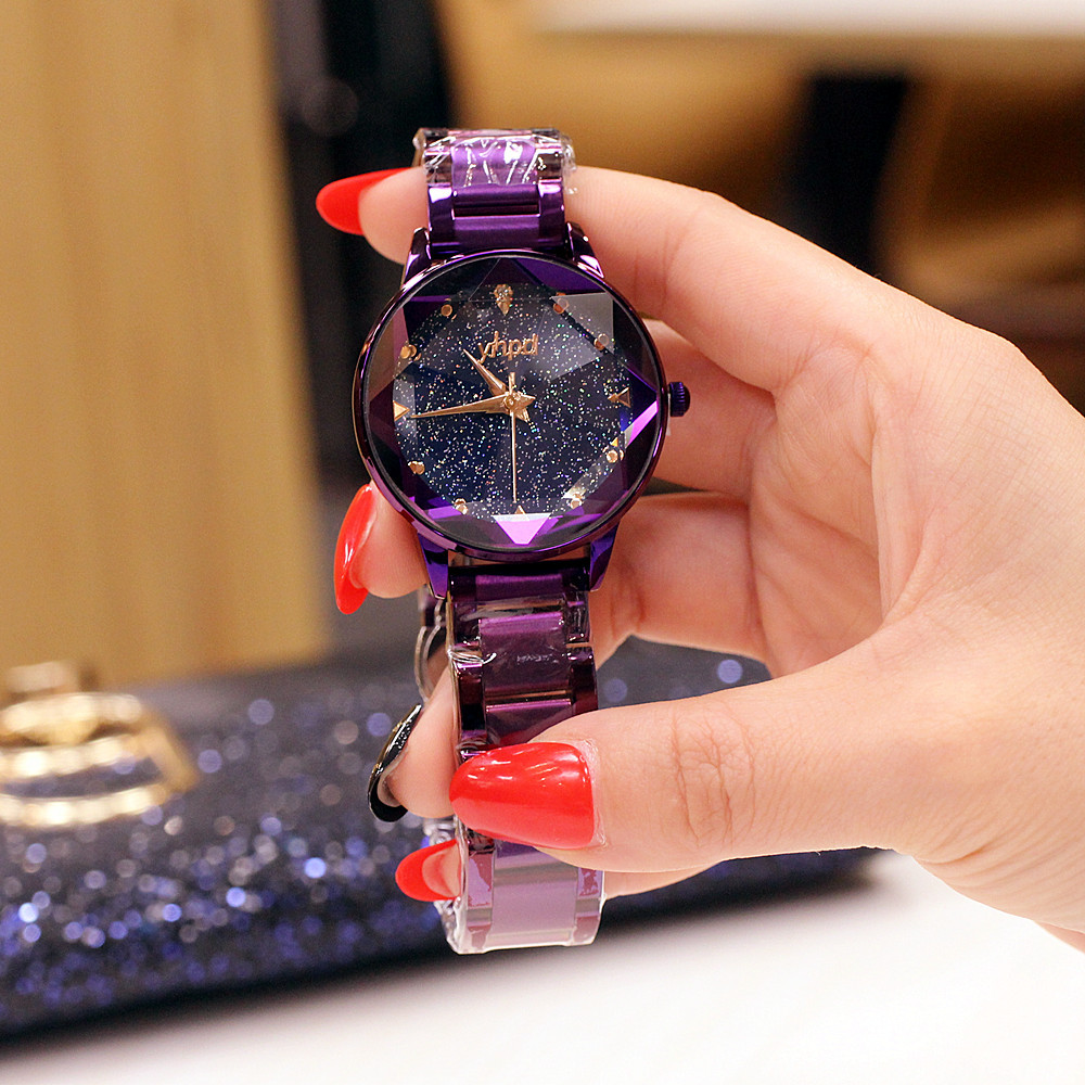 Orologio da marea impermeabile al quarzo con cinturino in acciaio con cielo stellato personalizzato alla moda 2024 delle nuove donne_voghion.com