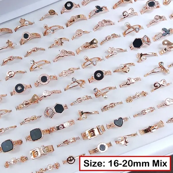 Hot sales 10pcs Wholesale Lots Bulk Fashion Gold Color Crystal Rhinestone Wedding Rings Female Jewelry #0201_voghion.com