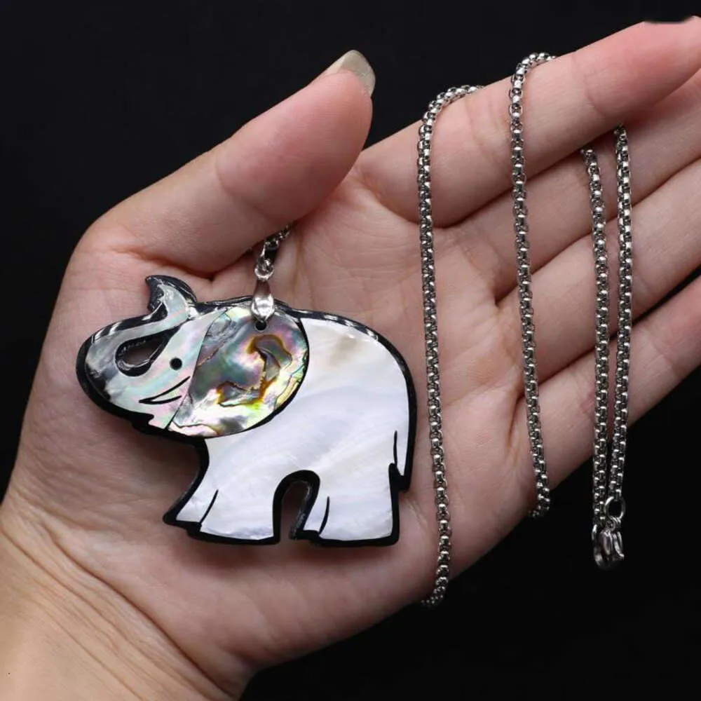 Collane con ciondolo Collana con conchiglia naturale Forma di elefante Abalone Catena in acciaio inossidabile bianca e nera Ciondoli per gioielli_voghion.com