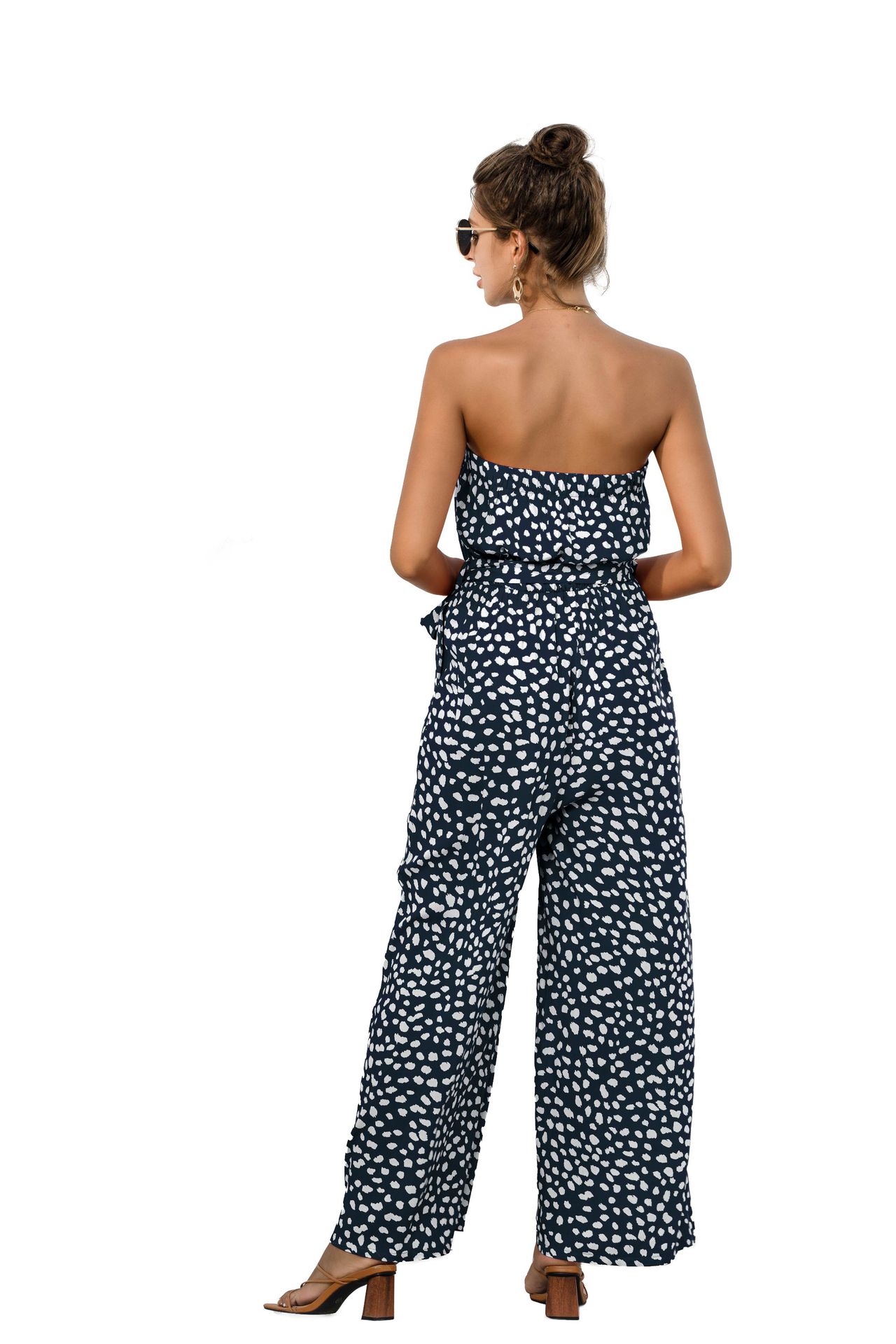 Nuevos productos de verano para mujer, nuevo mono de pierna ancha con cordones y estampado de lunares en forma de corazón y top de tubo sexy_voghion.com
