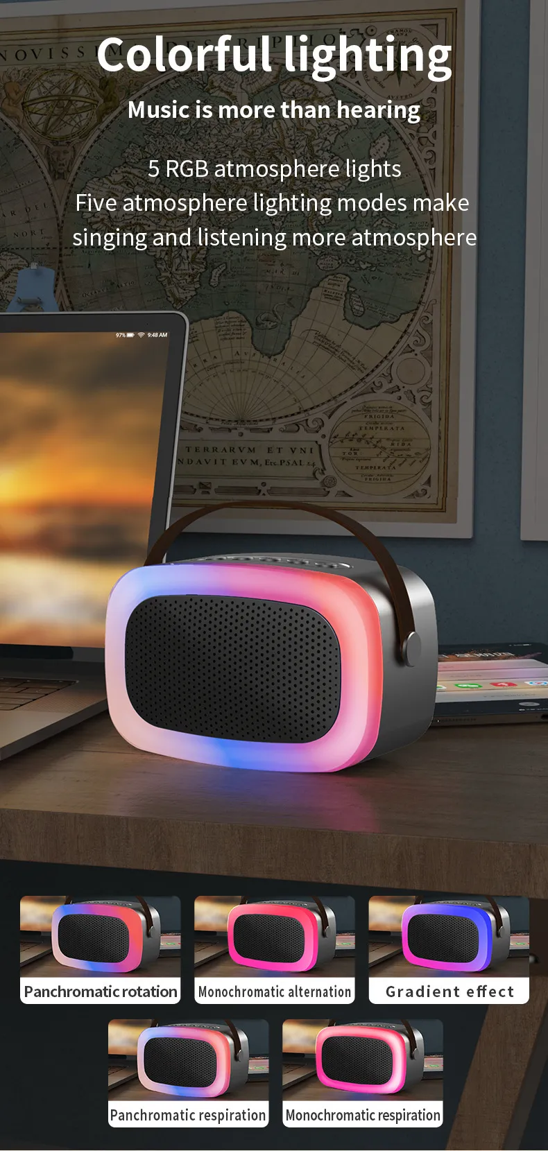 Microphones Mini Portable RGB Waterproof Children's Home Karaoke Speaker Subwoofer High Volume TWS Caixa De Som_voghion.com