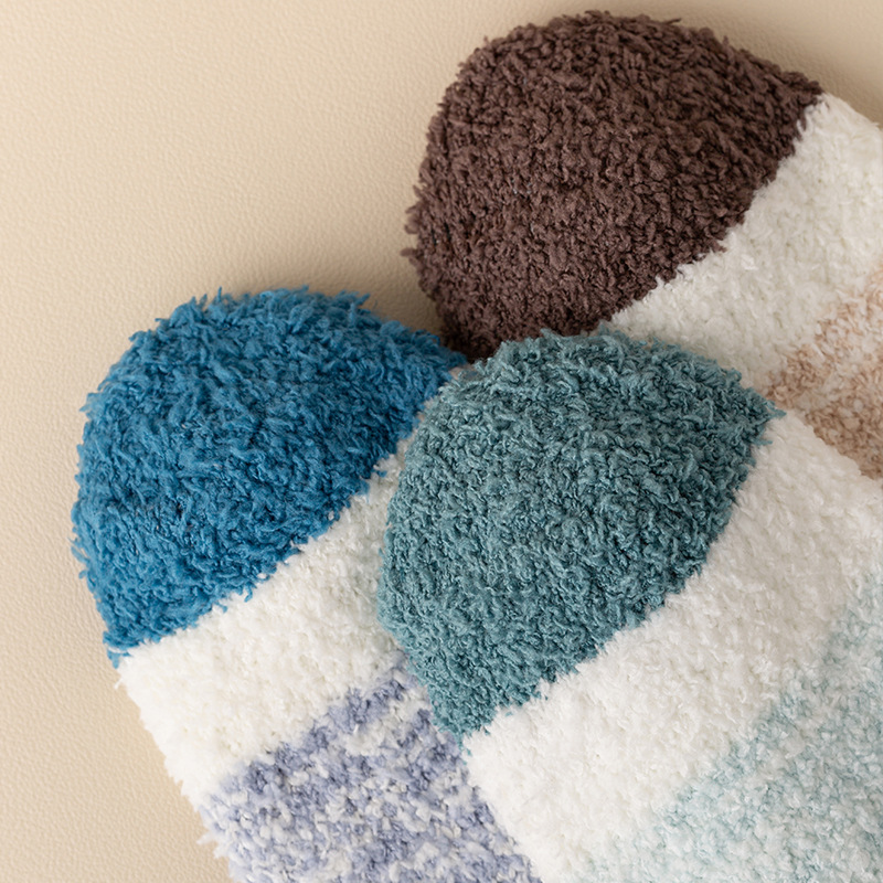 Nieuwe herfst- en wintersokken voor heren, koraalfleece, home, herensokken met middelhoge sokken, dikke sokken met kleurverloop, herensokken, vloersokken_voghion.com