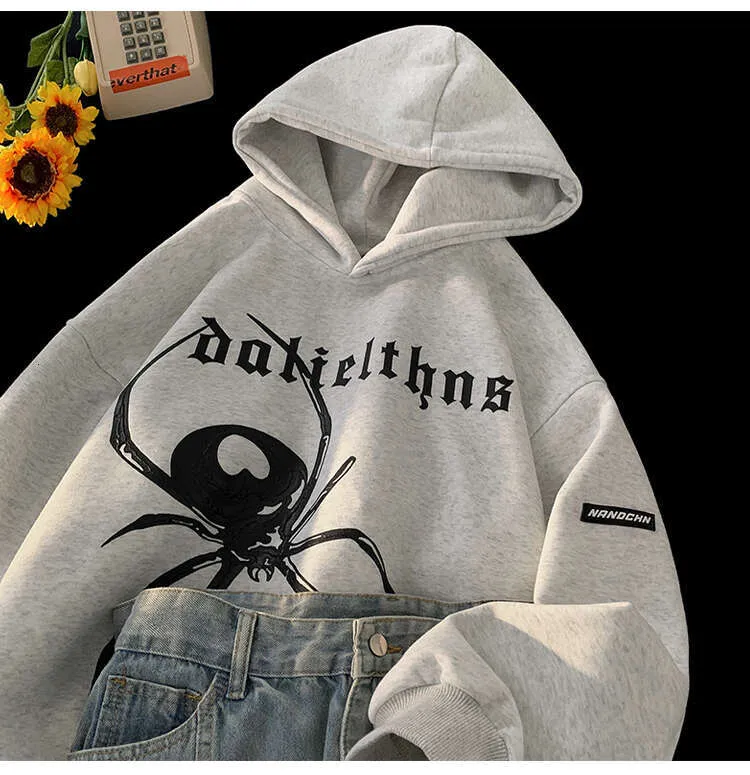 Autunno Nuovo Uomo H Iphop Felpa Con Cappuccio Hip Hop Streetwear Ragno Modello Con Cappuccio Pullover Coreano Street Vintage Uomo Donna Felpe Con Cappuccio_voghion.com