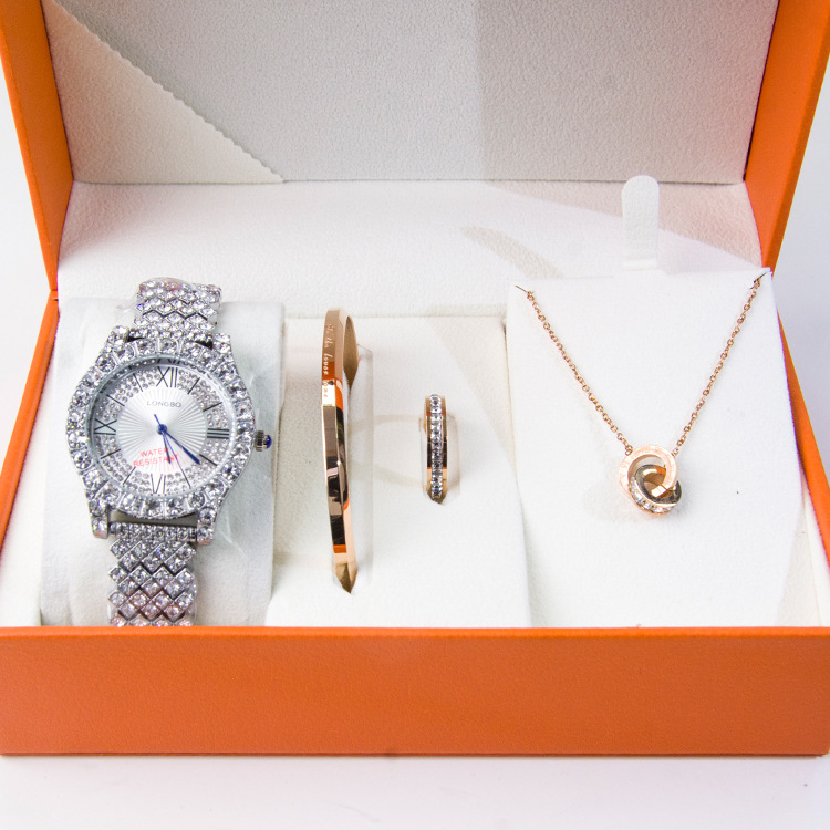 Ensemble de montre analogique à Quartz de luxe pour femmes, coffret cadeau avec Bracelet, collier, bague, ensemble de bijoux pour dames_voghion.com