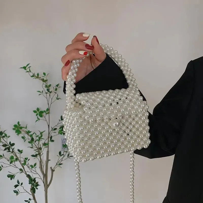 Sacs à bandoulière en perles pour femmes, petit portefeuille à pièces, sac à main tissé à la main pour téléphone, sac fourre-tout à bandoulière pour dames 240822_voghion.com